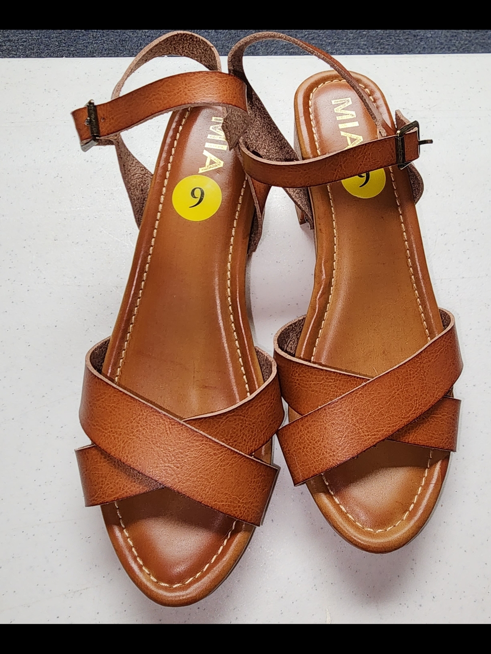 MIA Women's Brown Leather Cross-Strap Sandals